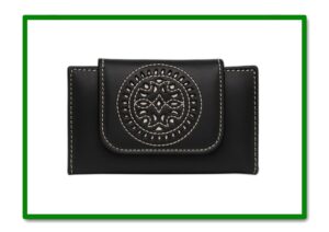 CARTERA-MONEDERO PIEL MOD.7300 DETALLE ROSETON CALADO MARRON OSCURO
