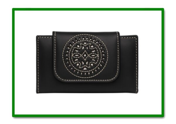 CARTERA-MONEDERO PIEL MOD.7300 DETALLE ROSETON CALADO MARRON OSCURO